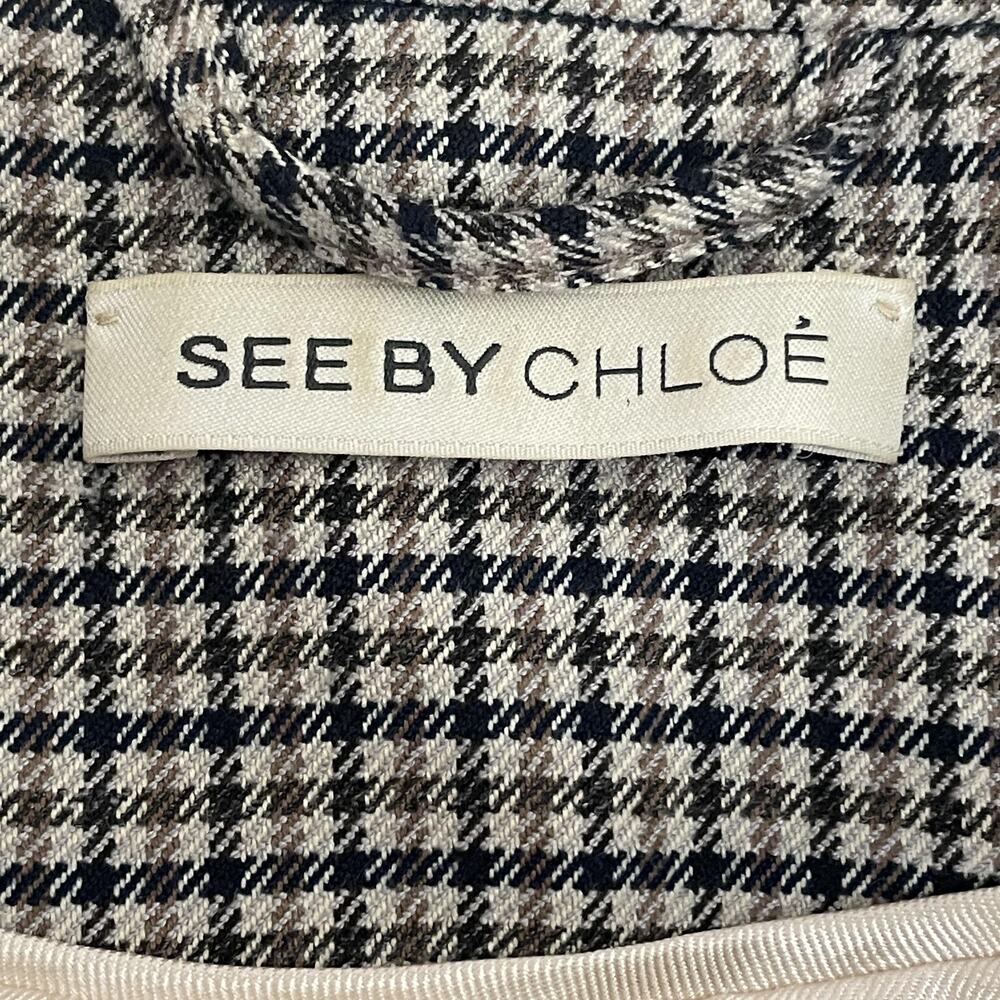 See By Chloé Blazer Womens Medium Beige Check Tweed Lined Double Breasted Jacket - Picture 5 of 14